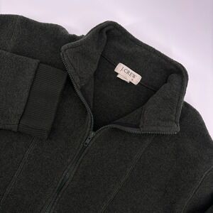 J Crew Wool‎ Blend Bomber Jacket Sweater Mens XL Dark Green Knit Ribbed Hem Zip